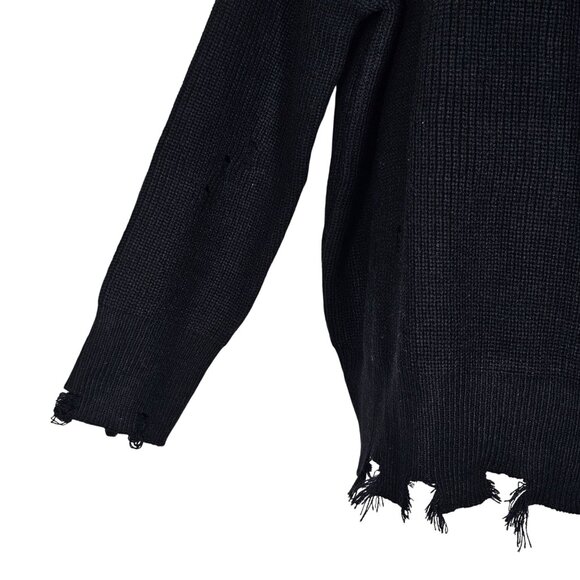 Signature8 Black Ripped Distressed Rib Knit Cold Shoulder Turtleneck Sweater S - Picture 7 of 14